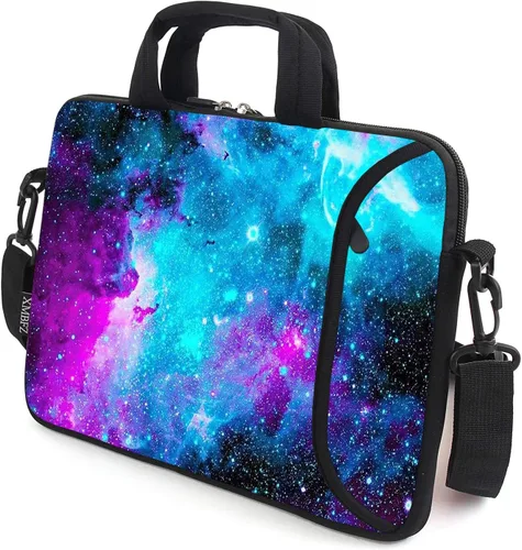 Funda para laptop de 15.6 pulgadas, estuche para chromebook, correa de hombro ajustable con asa, bolsillo para accesorios (Galaxias azules)