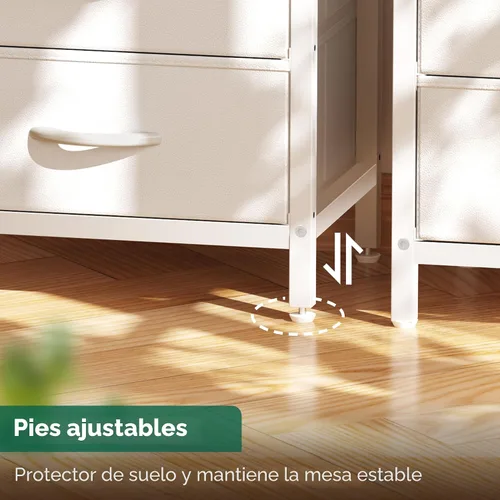 Miniatura 8 de Huuger Cómoda blanca con 5 cajones y estación de carga, cómoda alta para dormitorio, mesita de noche alta con acabado de piel sintética, estante