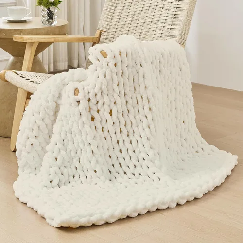 Miniatura 77 de Bigacogo Manta de punto grueso para sofá, 51 x 63 pulgadas, 100% tejida a mano con hilo de felpilla grueso jumbo, acogedoras y suaves mantas grandes