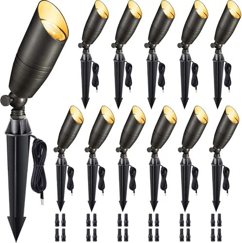 Miniatura 12 de Gardenreet Focos de paisaje de bajo voltaje - Luz superior LED de latón 12V para exterior, luces focales cableadas IP65 impermeables, enfoque