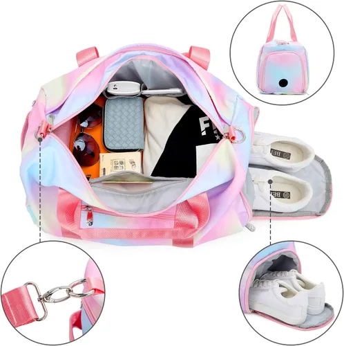 Miniatura 7 de Mochila deportiva de lona para viaje o gimnasio, para hombre y mujer, con compartimento para zapatos y bolsillo para cosas húmedas
