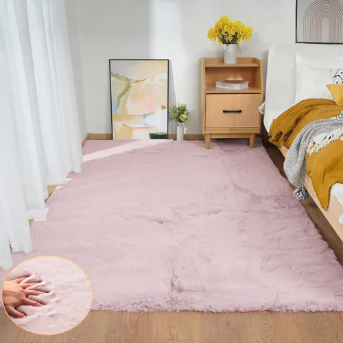 Miniatura 79 de ORINOVA Alfombra de felpa marrón claro beige de 8 x 10 pies para sala de estar, alfombra bohemia esponjosa de piel de conejo grande para dormitorio