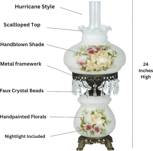 Miniatura 2 de Touch of Class Abigail Lámpara de Mesa de Salón Estilo Huracán – Estética Victoriana Antigua – Pintada a Mano – Diseños Florales – Iluminación