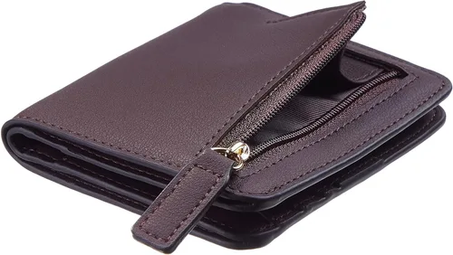 Miniatura 7 de Gostwo - Cartera compacta de piel genuina de lujo para mujer con bloqueo de RFID y ventana de identificación