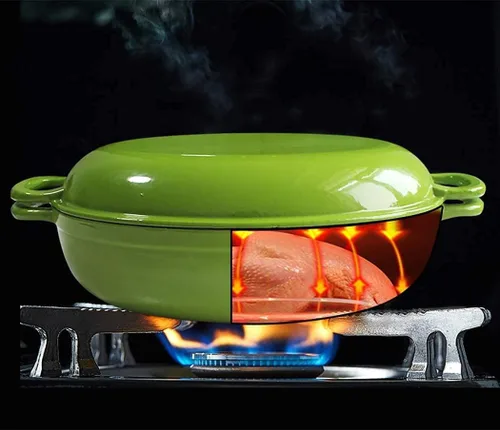 Miniatura 3 de Olla ovalada de hierro fundido, olla multiusos de hierro fundido, olla de doble uso, olla de suplemento alimenticio, olla de gas, cocina