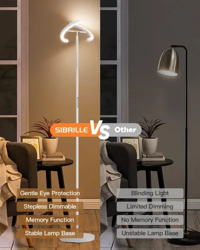 Miniatura 8 de SIBRILLE Lámpara de pie blanca, lámpara de pie ajustable sin escalones moderna 3000-6000K, lámpara de pie LED giratoria de 20W para lectura, lámpara