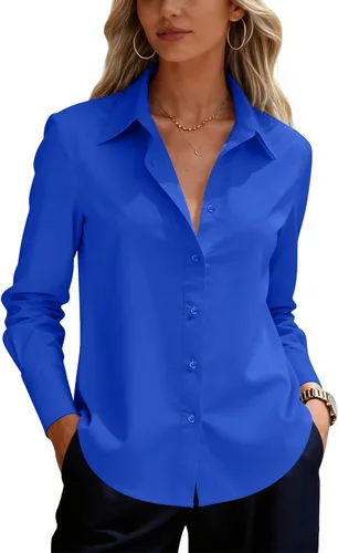 Miniatura 22 de siliteelon Camisas de vestir con botones para mujer, camisas de vestir de manga larga para mujer, camisas de trabajo de algodón de ajuste regular