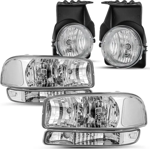 Miniatura 12 de SOCKIR 6 piezas para 1999-2002 GMC Sierra 00-06 Yukon conjunto de faros y luces antiniebla + faro delantero de parque/señal LH+RH con bombillas