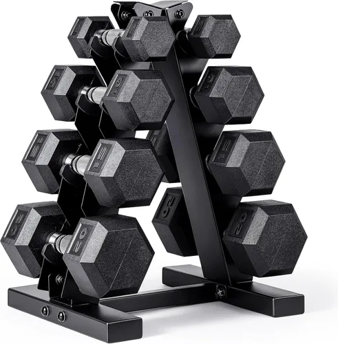 CAP Juego de mancuernas hexagonales con revestimiento de goma con estante de almacenamiento, opciones de 100 a 210 libras, almacenamiento compacto