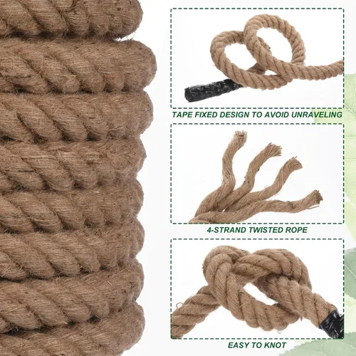 Miniatura 4 de PATIKIL Cuerda de yute de 1-1/2 pulgadas x 100 pies, cuerda de yute trenzada de manila, cuerda de yute gruesa natural, cuerda de arpillera
