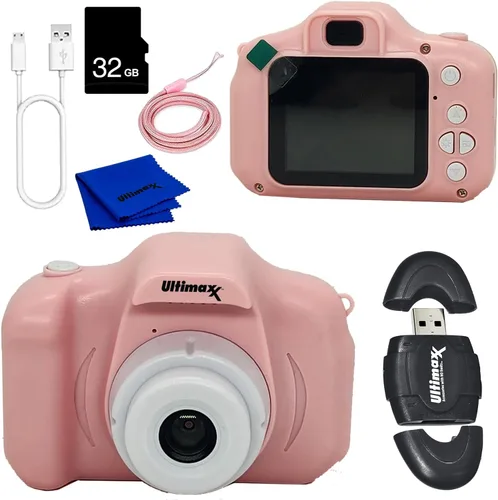Ultimaxx Paquete de cámara digital esencial para niños (rosa) - Incluye: tarjeta microSD de 32 GB, lector de tarjetas de memoria de alta velocidad