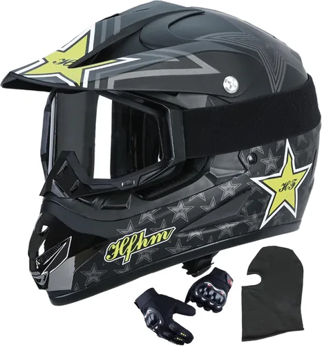 Casco de motocross para adultos con gafas, guantes y máscara, ATV, casco de motocicleta para adultos todoterreno, color negro para adultos, aprobado