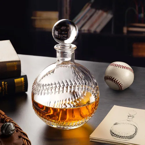 Miniatura 7 de Decantador de whisky de béisbol con tapón de vidrio de 33.8 oz/33.8 fl oz, decantador redondo para whisky, bourbon, brandy, licor y ron para papá