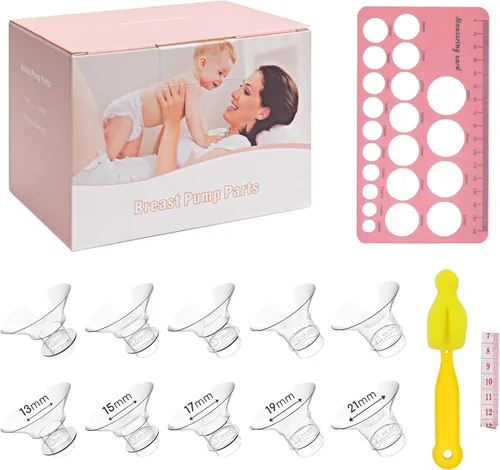 Kit de tamaño de brida, 10 piezas de inserciones de brida de 13/15/17/19/0.827 in, compatibles con la mayoría de los extractores de leche portátiles
