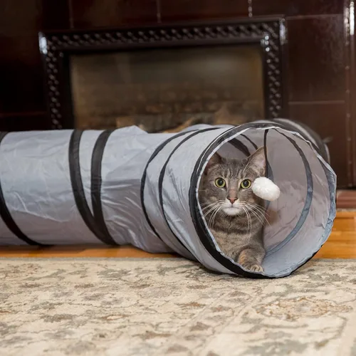 Miniatura 3 de PetLike Túnel para gatos (con juguete interactivo para gatos y juguete de hierba gatera) para gatos de interior, tubo plegable para mascotas, gris