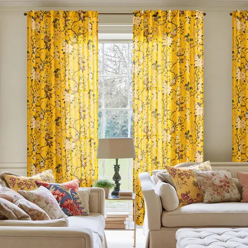 Miniatura 33 de Cortinas de lino florales azules y amarillas, estilo vintage, bohemio, de 63 pulgadas, 2 paneles con pestaña trasera para sala de estar