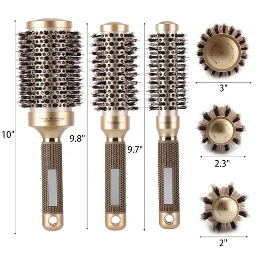 Miniatura 2 de Cepillo redondo de cerdas de jabalí para secado por soplado, cepillo de pelo de cerámica nano térmico y tecnología iónica para rizar y alisar