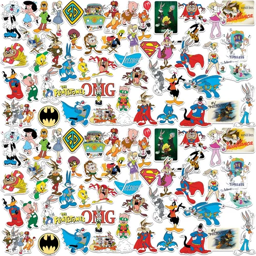 WB 100 Looney Tunes Mashup 100 calcomanías de vinilo troqueladas paquete variado – Calcomanías de personajes de dibujos animados para laptop,