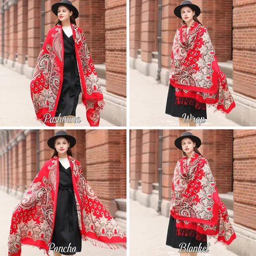 Miniatura 65 de DANA XU Manta de pashmina extragrande 100% de lana merina, bufanda de viaje, bufanda de cachemira para mujer, otoño e invierno, chal de gran