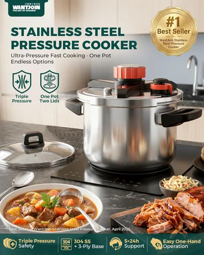Miniatura 2 de WantJoin Olla a presión de 6 cuartos de galón – Recipiente a presión de acero inoxidable 3 en 1 compatible con cocina de gas y de inducción