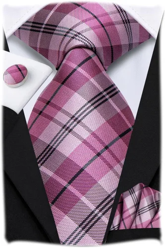 Miniatura 136 de Hi-Tie Corbata clásica de cachemira para hombre con pañuelo y gemelos a cuadros