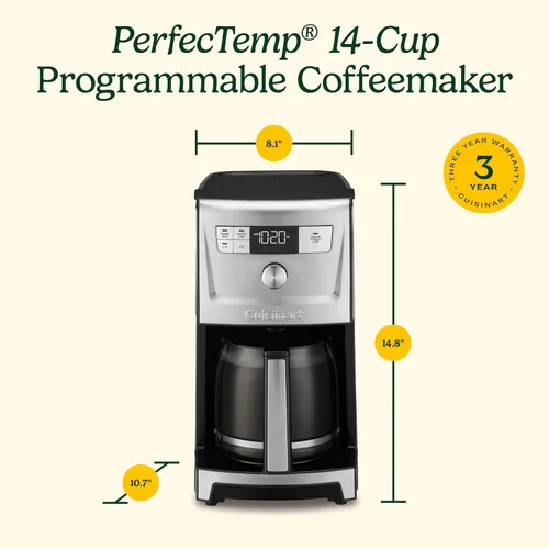 Miniatura 8 de Cuisinart - Cafetera Coffee Maker de 14 tazas PerfecTemp, programable, con jarra de vidrio, función de ajuste de 1-4 tazas, control de intensidad