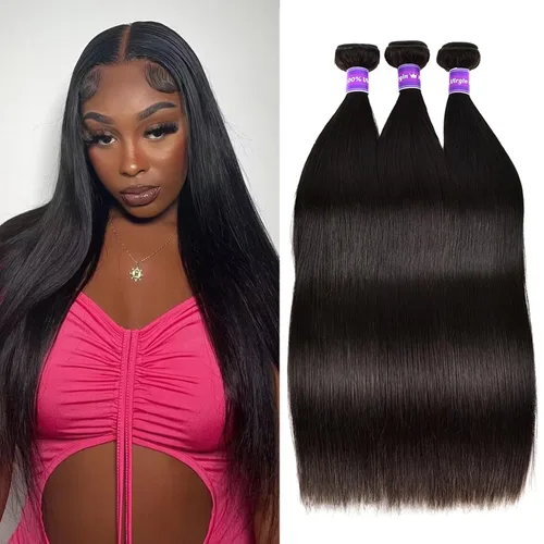 3 manojos de cabello humano brasileño lacio ondulado grado 10A, cabello virgen Remy sin procesar, 24, 26, 28 pulgadas, paquetes de cabello lacio de