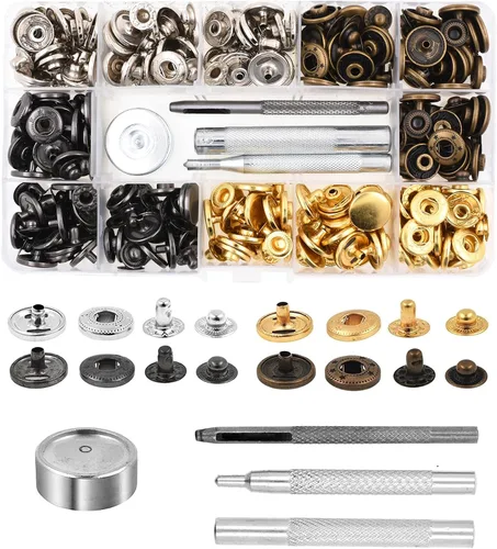 Miniatura 23 de Kit de botón de presión de metal Mandala Crafts - Botones a presión y herramienta de cierre a presión - Cierres coloridos de 9.5mm para coser, ropa
