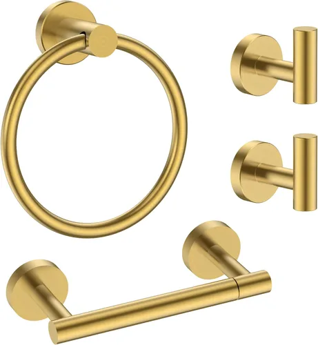 Miniatura 11 de FORIOUS 4 accesorios de baño, soporte para papel higiénico de acero inoxidable SUS304, anillo para toalla y 2 ganchos para toallas, juego de Negro