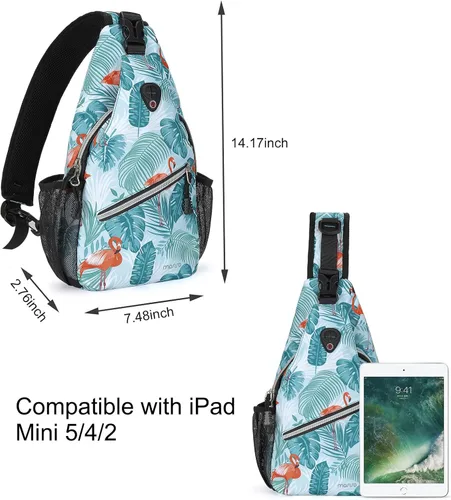 Miniatura 3 de MOSISO Mini Sling Mochila,Pequeño Senderismo Daypack Patrón Viaje Bolsa De Deportes Al Aire Libre, Flamenco