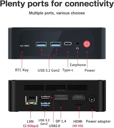 Miniatura 8 de Beelink Mini PC, SER5 AMD Ryzen 5 5500U(7nm, 6C/12T) hasta 4.0GHz, Mini Computadora de Juegos 16GB DDR4 RAM 500GB NVME SSD, Micro PC 4K@60Hz Doble
