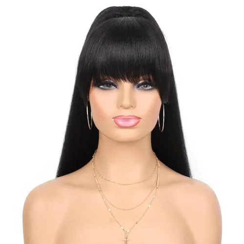 Miniatura 8 de Peluca rizada con flequillo corto afro para mujeres negras, G&T Wig, rizos esponjosos, flequillo clip-in (1B, flequillo simple)