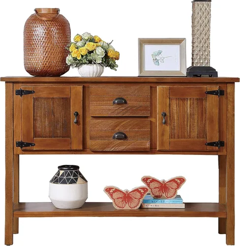 LKTART Mesa Consola de Madera Maciza Estilo Granja, Mesa de Sofá con Cajones de Almacenamiento y Estantes, Mesa de Entrada para Entrada Pasillo