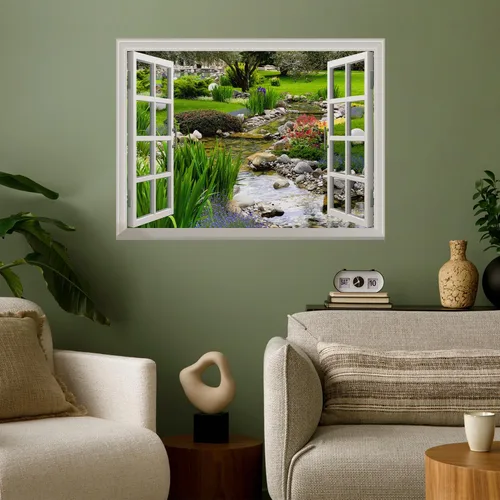 Miniatura 3 de Wall26 - Adhesivo para pared / Mural para pared, extraíble, diseño de río en un pueblo tranquilo, decoración para pared, vista creativa de ventana
