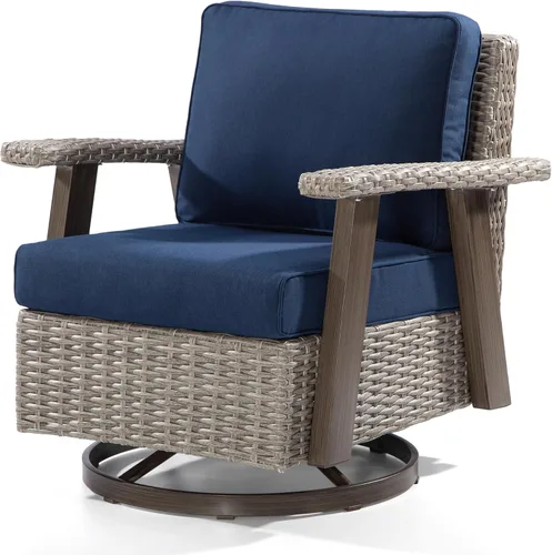 Miniatura 14 de Joyside Silla de patio con mesa auxiliar, juego de muebles de mimbre para patio, 2 piezas, silla mecedora giratoria de 360 grados para exteriores
