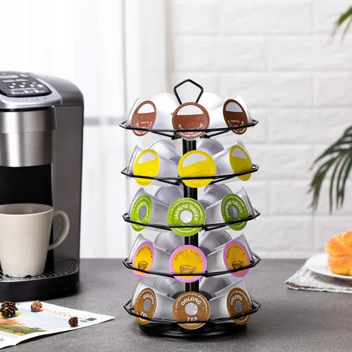 Miniatura 9 de FlagShip Soporte para cápsulas Keurig, carrusel, soporte para cápsulas de café, metal negro, 5 niveles, 35 cápsulas