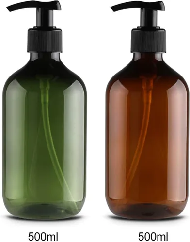 Miniatura 8 de Botellas vacías de bomba de loción de gran capacidad de 16.9 fl oz, botellas dispensadoras de loción de jabón marrón/verde, paquete de 4 Marrón-16.9