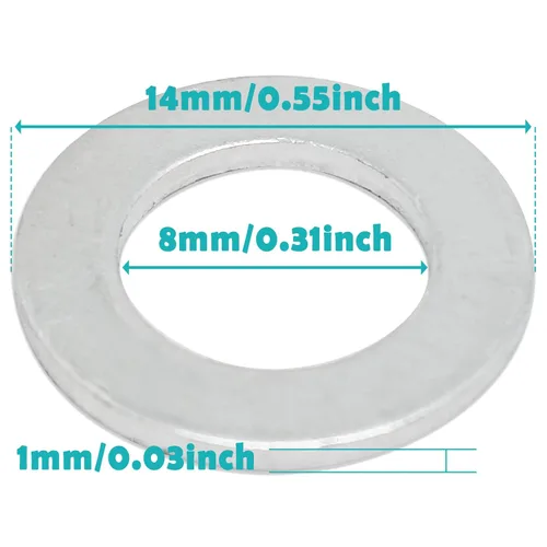 Miniatura 2 de Arandela plana de aluminio, arandelas redondas plateadas, acabado liso, 0.315 in de identificación, 0.551 in de diámetro exterior, 0.039 in