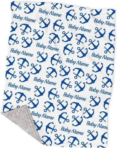 Mantas náuticas personalizadas de color azul marino para niños y niños, mantas de Minky suaves personalizadas con nombre, manta de felpa suave para