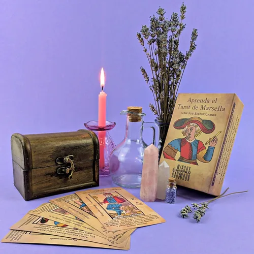 Miniatura 8 de Witchy Cauldron Baraja de tarot de Marsella para principiantes con significados en ellos, 78 cartas Tarot de Marsella, cartas ilustradas