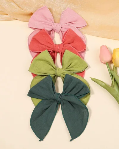 Miniatura 7 de 20 Lazos para el Cabello de Niñas Bebé Fable de 5.5 Pulgadas, Pinzas de Cocodrilo de Algodón y Lino, Accesorios Grandes Neutros Hechos a Mano