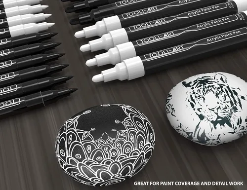 Miniatura 3 de TOOLI-ART Juego de marcadores de pintura acrílica en blanco y negro para pintura de roca, lienzo, tazas, metal, pintura de vidrio, tela, madera