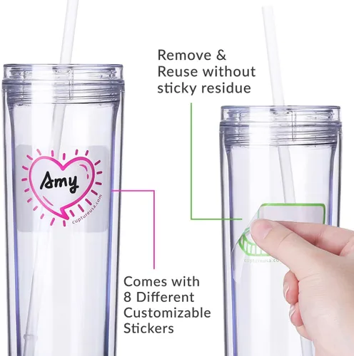 Miniatura 3 de Cupture Vasos delgados de acrílico con pajitas, 18 onzas, paquete de 8 (transparente)