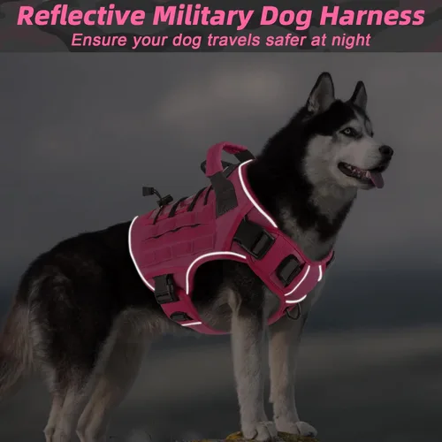 Miniatura 5 de WINGOIN Arnés táctico para perros extragrandes, arnés resistente sin tirones con asa, ajustable, reflectante, militar, K9, chaleco para perros Rosa