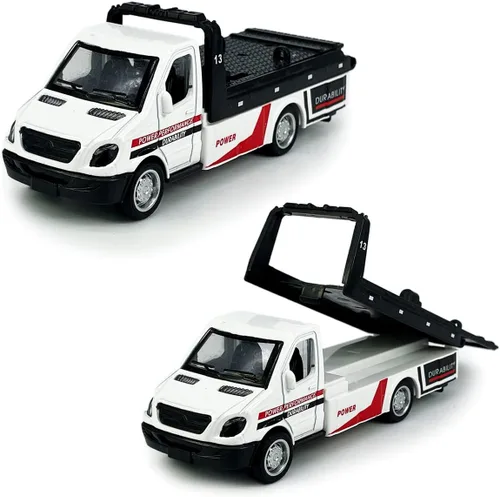 Miniatura 8 de Camión de cama plana, camión de rescate, remolque de transporte, transportador de automóvil, vehículos de metal fundido a presión, juego