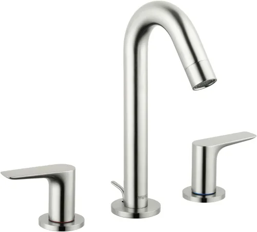 hansgrohe Logis 71533821 - Grifo de lavabo de baño de 3 agujeros con ahorro de agua moderno y de bajo flujo en níquel cepillado, 71533821