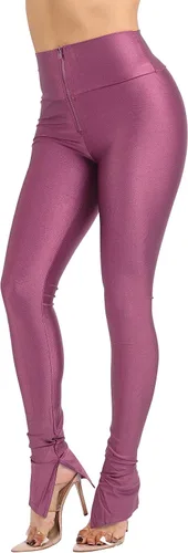 TOO HOT FASHIONS Leggings elásticos para mujer, ajustados, brillantes, con cremallera frontal, yoga, club, fiesta, diario, deportes, mallas de