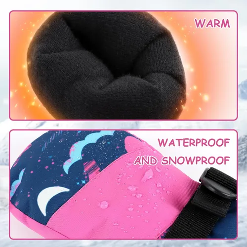 Miniatura 4 de Duoyeree Guantes impermeables para niños y niñas, con forro polar, para invierno, nieve, esquí, aislamiento grueso para clima frío