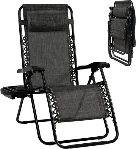 Miniatura 22 de Goplus Sillas de salón Zero Gravity, reclinables plegables ajustables en 160° con almohada y soporte para tazas, cómodas sillas de descanso de 350