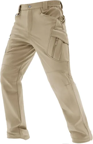 TACVASEN Pantalones de invierno para hombre, 9 bolsillos, forro polar, para senderismo, nieve, resistentes al agua, cálidos, softshell, gruesos,